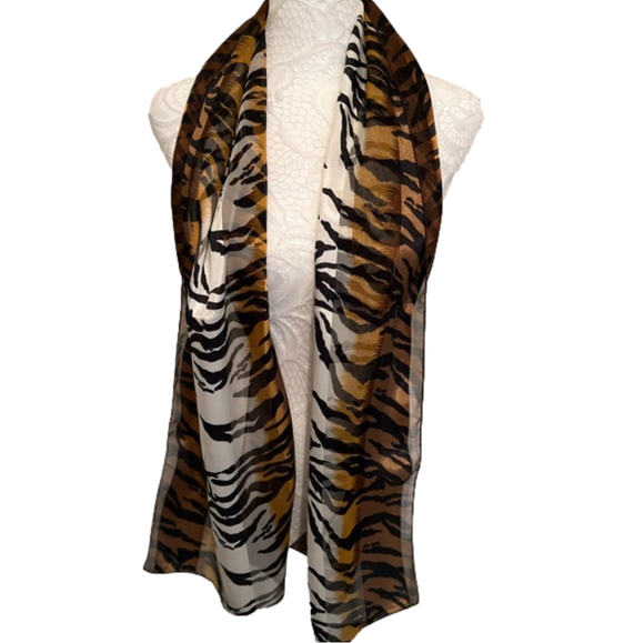 Chiffon Black and Brown Animal Print Scarf - Picture 3 of 9